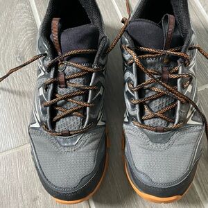Merrell Gray and Black Athletic Shoes with Brown Accents